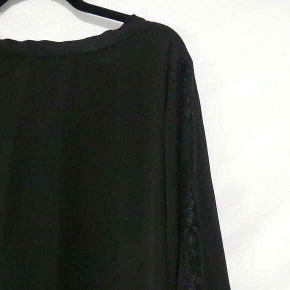 LOVE & LEGEND | size 16 | Black Long Sleeve V-NECK Blouse | Full Lace Arm Strips - Picture 11 of 14